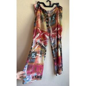 Vintage Y2K Carolina Wide Leg Sheer Pants L Palazzo Euro Rave Club Cyber Grunge